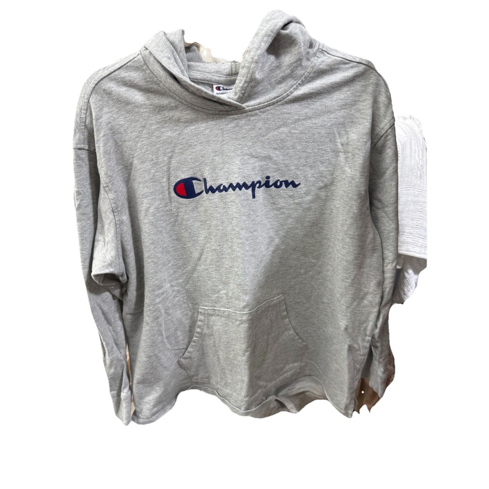 Champion Gray Long Sleeve T-Shirt Hoodie With Kangaroo Pouch Women's XL